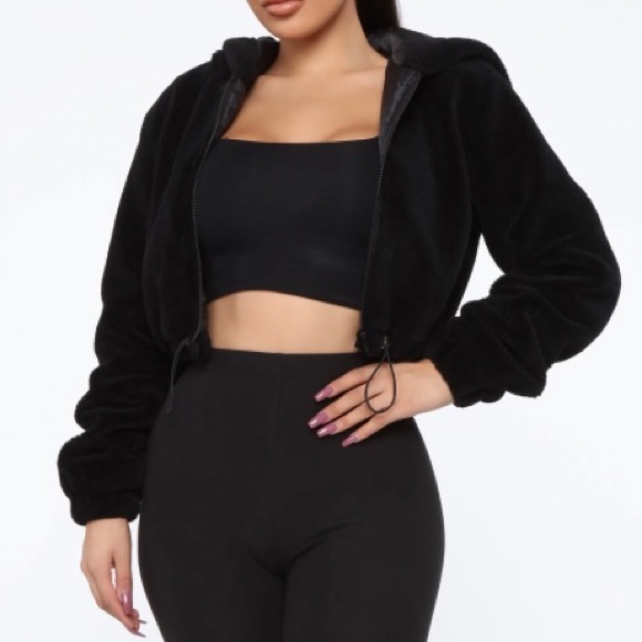 FASHION NOVA Don't Dream It's Over Black Fuzzy Cropped Jacket Size M - Picture 2 of 14